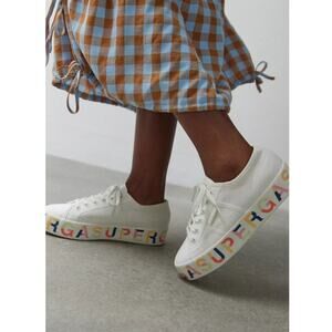 NEW Superga 2750 Multicolor Platform White Canvas Sneakers Rainbow Accents 71/2